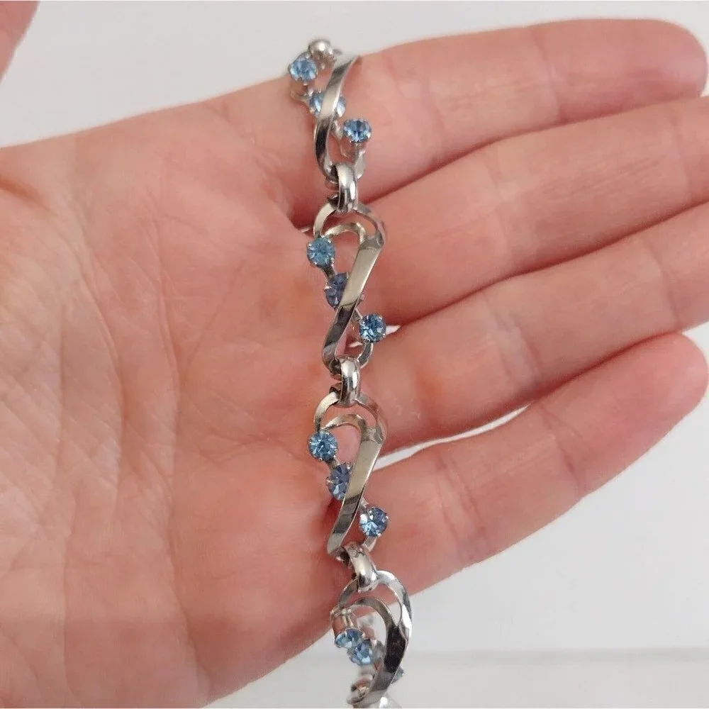 Vintage Star Brand Jewelry Choker Necklace Screw Back Earrings Blue Rhinestones